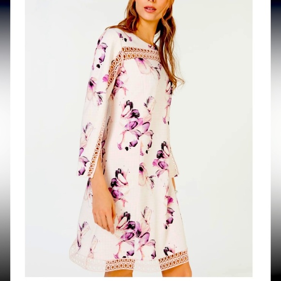 Women’s Dress Size 8 ALFANI Purple Pink Floral Long Sleeves Evening Shift Dress - Picture 1 of 5